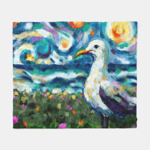 Zeemeeuw Van Gogh Style Beach Sky Blue Blauwgroen Fleece Deken