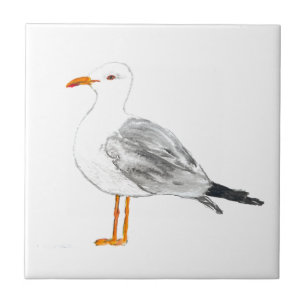 Zeemeeuw Vogel Wildlife Waterverf Kunst Schattig N Tegeltje