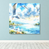 Zeemeeuw Waterverf schilderij Canvas Afdruk (Insitu (Houten vloer))