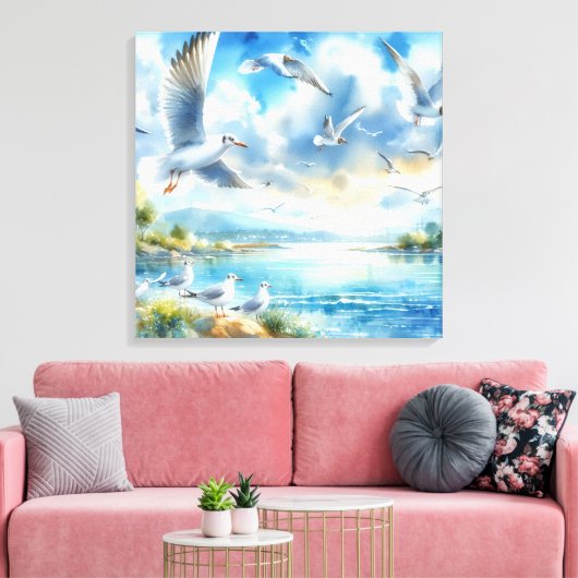 Zeemeeuw Waterverf schilderij Canvas Afdruk (Insitu (Woonkamer))