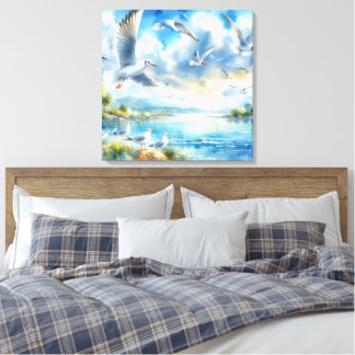 Zeemeeuw Waterverf schilderij Canvas Afdruk