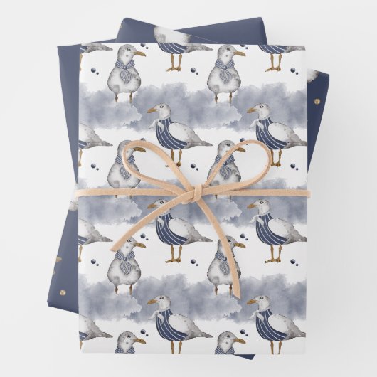 Zeemeeuwen en zeesterren Gold Stars Nautical Inpakpapier Vel (In situ)