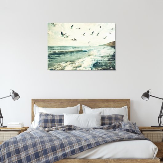 Zeemeeuwen in vlucht boven de oceaan canvas afdruk (Insitu (Slaapkamer))