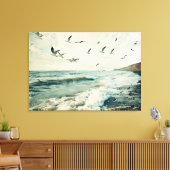 Zeemeeuwen in vlucht boven de oceaan canvas afdruk (Insitu (Woonkamer))