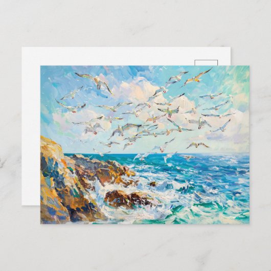 Zeemeeuwen over golven impressionistisch oceaantaf briefkaart (Voorkant / Achterkant)
