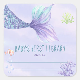 Zeemeisinnenstaart - babyshower-boekplaat vierkante sticker