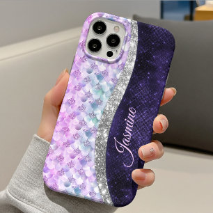 Zeemeisjeshuid paarse zilveren nepschittering mono Case-Mate iPhone 14 hoesje