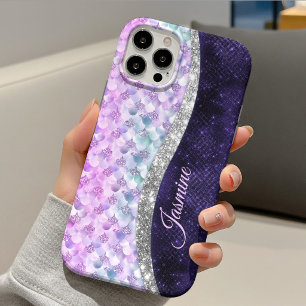 Zeemeisjeshuid paarse zilveren nepschittering mono iPhone 13 hoesje