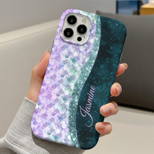 Zeemeisjeshuid turquoise zilver namaak glitters mo iPhone 13 hoesje