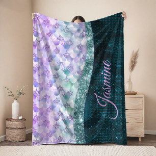 Zeemeisjeshuid turquoise zilver namaak glitters mo fleece deken