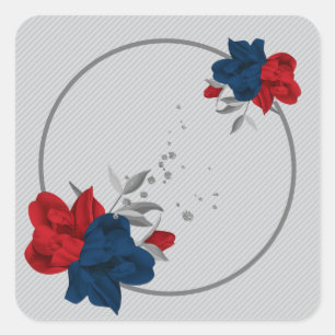 zeemijl en rode bloemen grijze bladeren vierkante sticker