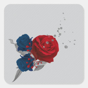 zeemijl en rode bloemen grijze bladeren vierkante sticker