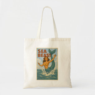 Zeemonster Retro Zeemeermin Grappig Kust- en Str Tote Bag