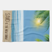 Zeemstrand met palmvaten theedoek (Horizontaal)