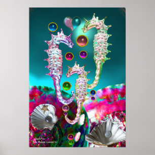 ZEENAALDEN, ROZE TEAL BLAUW PARELMOER POSTER