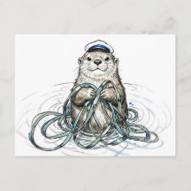 Zeeotter met kelp in marine inkt illustratie