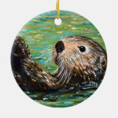 Zeeotter Schilderij Keramisch Ornament (Achterkant)