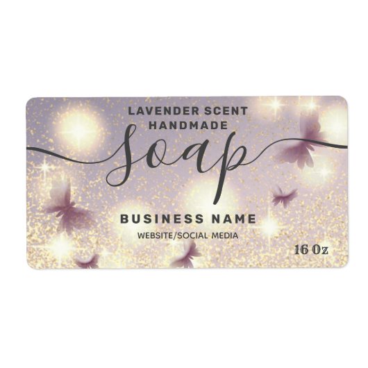 Zeep-etiket met glittery Butterfly-script Etiket (Voorkant)
