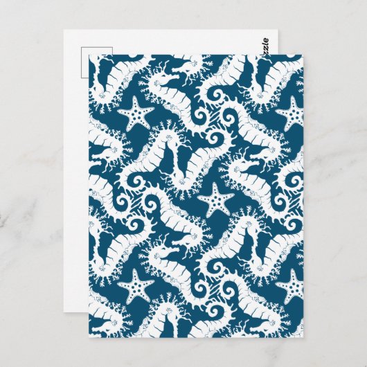 Zeepaard en zeeduivel - Blue Sealife Pattern Briefkaart (Voorkant / Achterkant)
