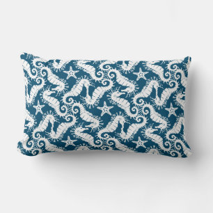 Zeepaard en zeeduivel - Blue Sealife Pattern Kussen
