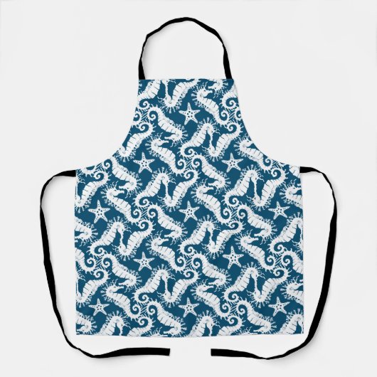 Zeepaard en zeeduivel - Blue Sealife Pattern Schort (Voorkant)