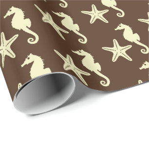 Zeepaard en zeester — donkerbruin en beige cadeaupapier