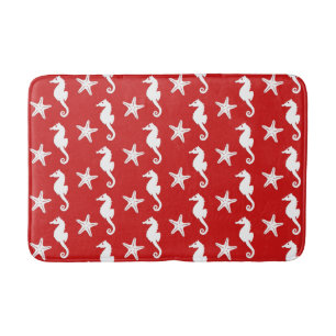 Zeepaard en zeester - donkerkoraal rood en wit badmat