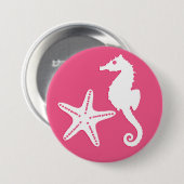 Zeepaard en zeester - koraalroze en wit ronde button 7,6 cm (Voorkant /achterkant)