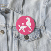 Zeepaard en zeester - koraalroze en wit ronde button 7,6 cm (In situ)