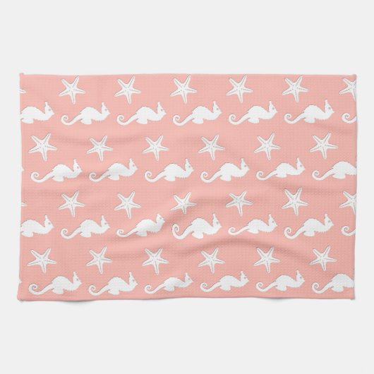 Zeepaard en zeester - Licht koraalroze Theedoek (Horizontaal)