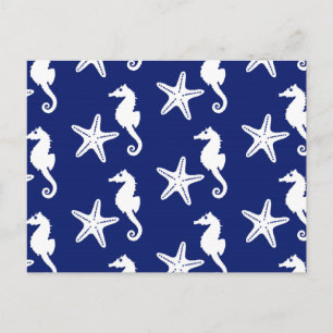 Zeepaard en zeester - marineblauw en wit briefkaart