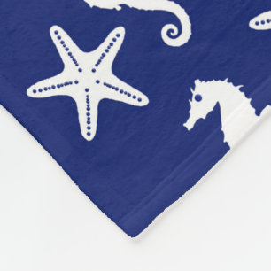 Zeepaard en zeester - marineblauw en wit fleece deken