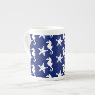 Zeepaard en zeester - marineblauw en wit porselein kop