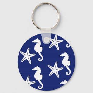 Zeepaard en zeester - marineblauw en wit sleutelhanger