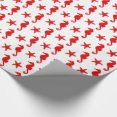 Zeepaard en zeester - wit en donkerkoraal rood cadeaupapier (Hoek)