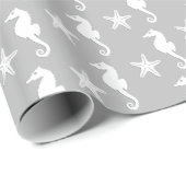 Zeepaard en zeester - wit op zilvergrijs cadeaupapier (Rol Hoek)