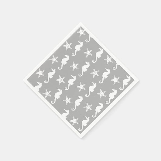 Zeepaard en zeester - wit op zilvergrijs servetten (Hoek)