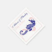 Zeepaard en zeewier blauw, roze bruiloft servet (Hoek)