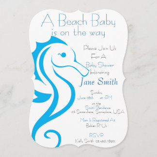Zeepaard Strand Baby Uitnodiging (jongen)