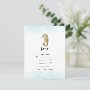 Zeepaard Teal & Goud Waterverf Trouw RSVP Kaart