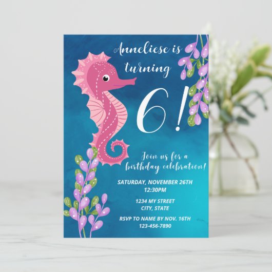 Zeepaard Verjaardagsuitnodiging Kaart (Staand voorkant)