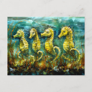 Zeepaarden in expressief olieverfschilderij van de briefkaart