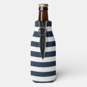 Zeepaarden Nautisch Monogram Navy Blauwe Streep Fl Flesjeskoeler (Fles Achterkant)