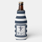 Zeepaarden Nautisch Monogram Navy Blauwe Streep Fl Flesjeskoeler (Fles Voorkant)