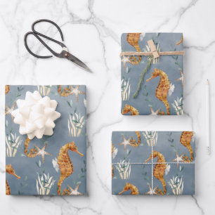 zeepaarden onder het diepblauw Zee Inpakpapier Vel