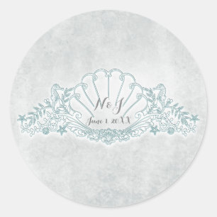 Zeepaarden & Schelpen Strand Bruiloft Favor Ronde Sticker