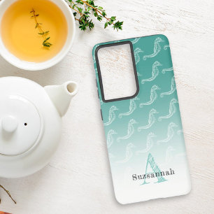 Zeepaarden Skelet Patroon Zee Groen Monogram Naam Samsung Galaxy Hoesje