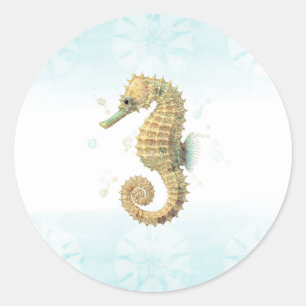 Zeepaarden Turkoois & Goud Waterverf Kust Strand Ronde Sticker