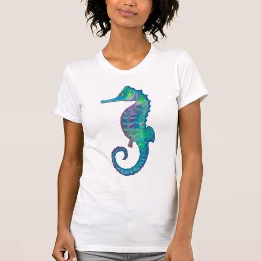 Zeepaardenblauw en groene waterverf t-shirt (Voorkant)