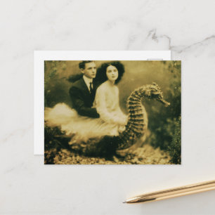 Zeepaardenrit Fantasie Nep Vintage Fotografie Briefkaart